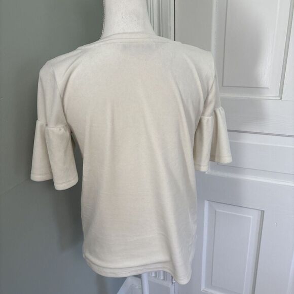 Loft Ivory Stretchy Velour  Top Shirt Short Sleeve flutter XS - Picture 3 of 5